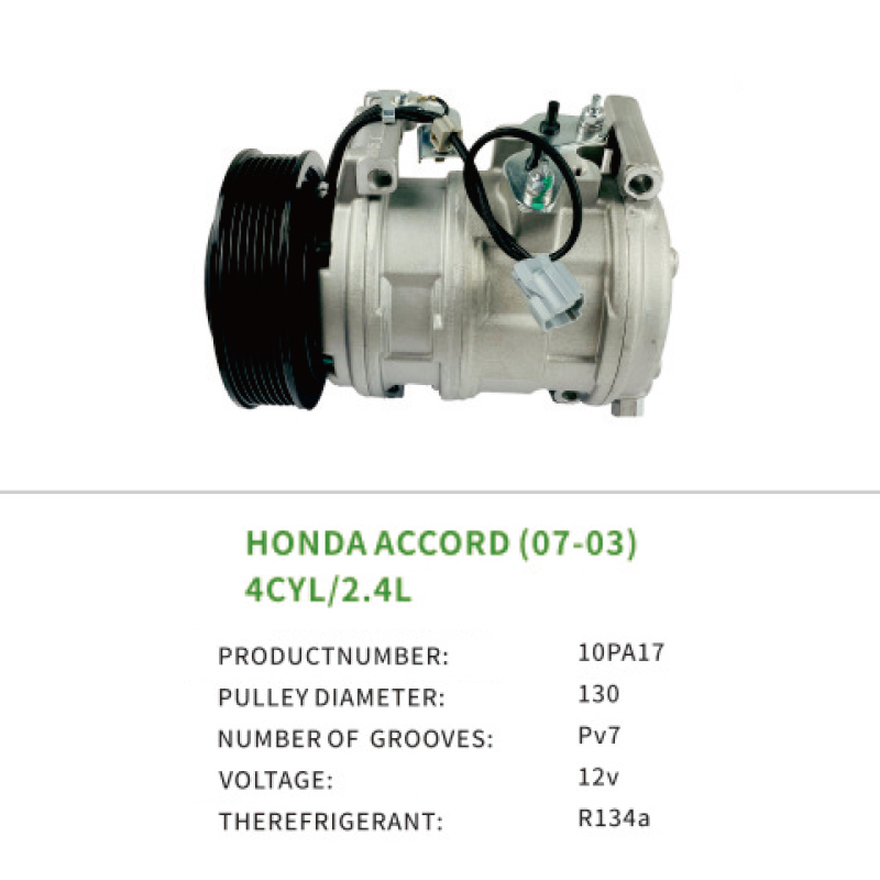 High Quality AC Parts Compressor 38810RAAA01 Car Air Conditioner for Honda ACCORD (07-03) 4CYL/2.4L 10PA17